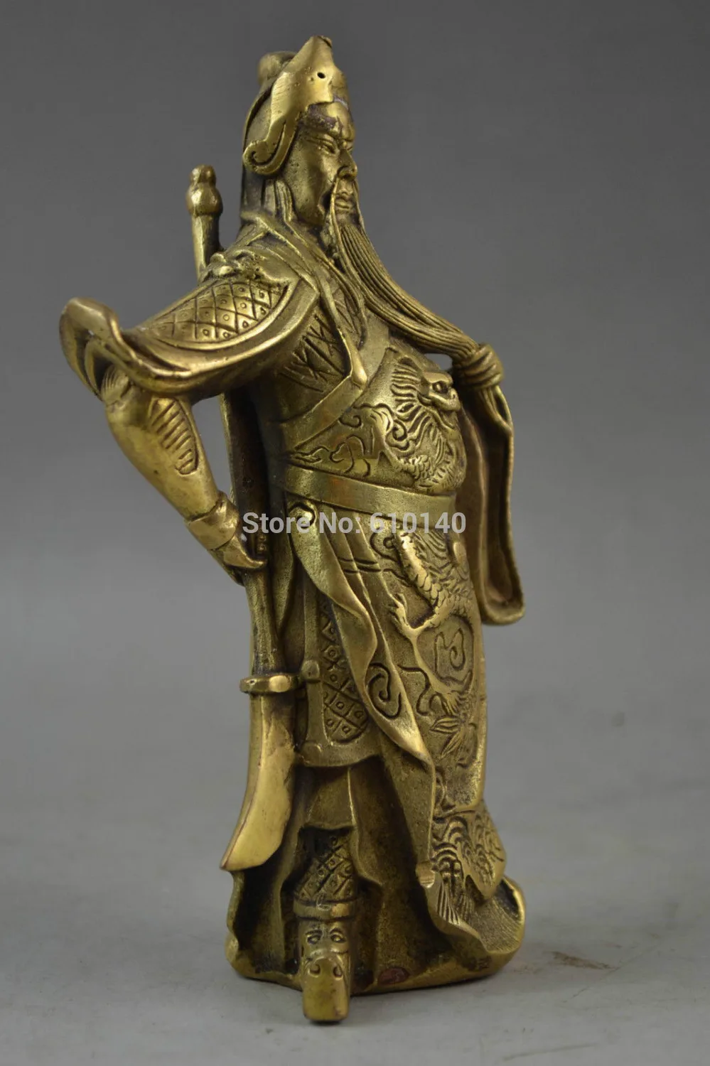 

Old Handwork Copper Carving Guan Yu Hold Sabre Powerful Auspicious Statue