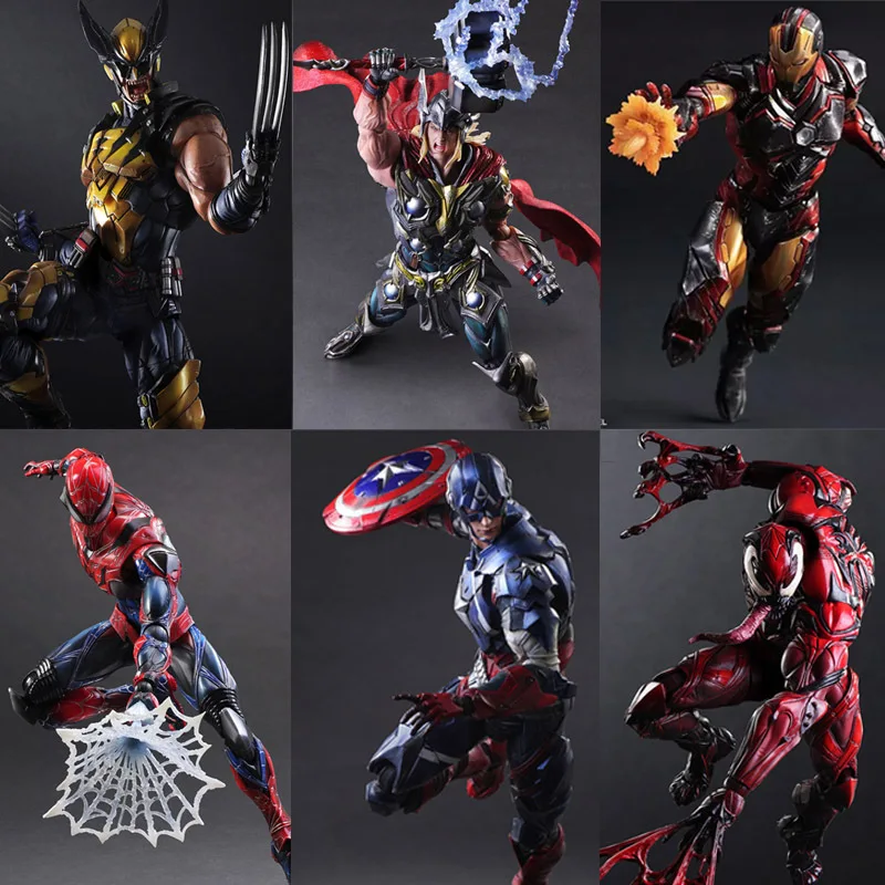 Play Arts Kai Мстители Железный человек Человек паук яд Капитан Америка Дэдпул PA 28 см
