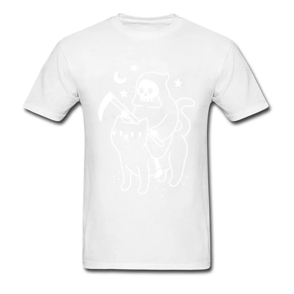 Death Rides A Black Cat T-Shirt Funky Short Sleeve Unique All Cotton Round Neck Men Tees Party Tee Shirts Summer Death Rides A Black Cat white