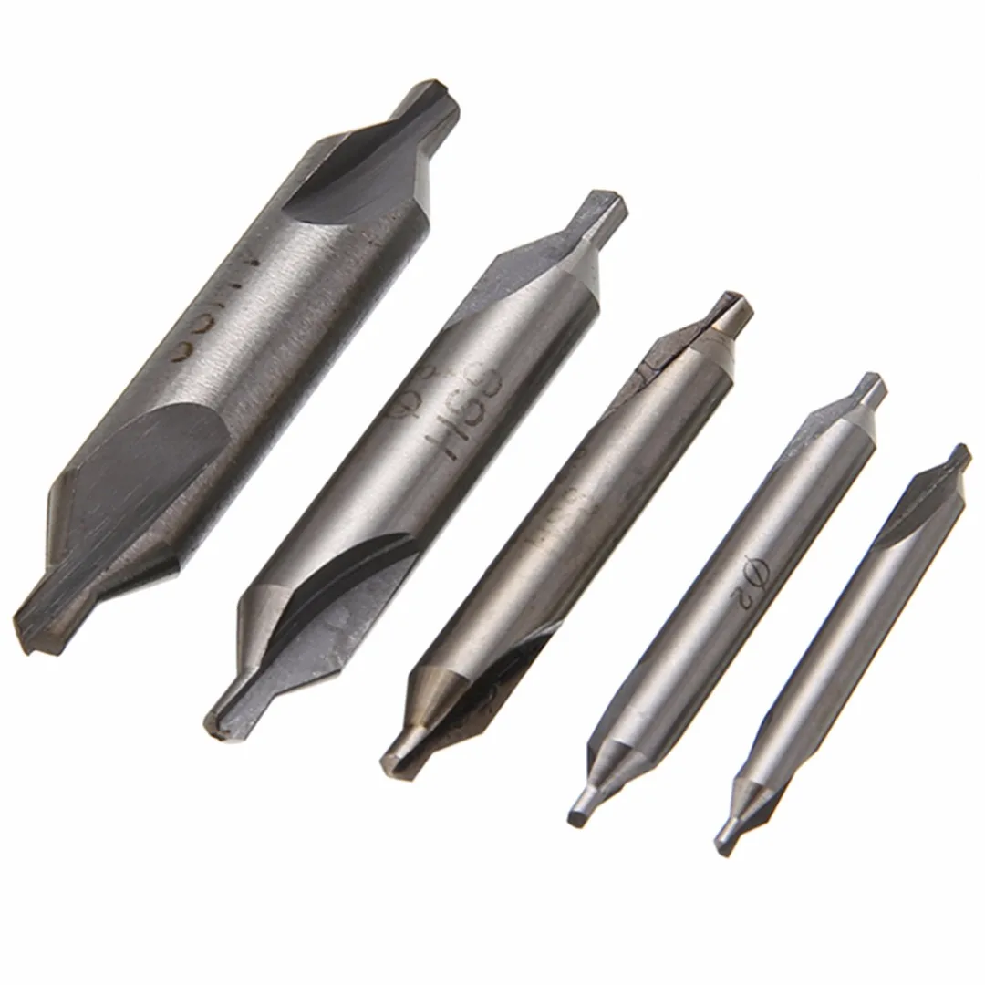 5pcs HSS Combined Center Drills Set 60 Degree Countersink Tool Kit 1.5mm 2.0mm 2.5mm 3mm 4mm
