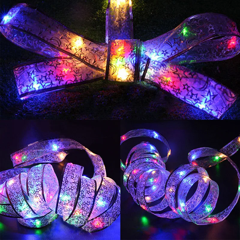 

4M 40Leds Ribbon Led String Lace Christmas tree Patry trendy Cloth Decor 3 Colors for Party Gift Bow Box Fairy night light