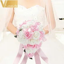 Свадебный букет невесты Европейский Искусственный розы цветы Хрустальные каплевидные подружки невесты Декор Поддельные цветы розовый подгонянный
