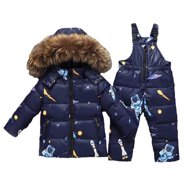 

Children's Warm Clothing Set Baby Down Jacket Set Astronauts Printing Thicken 2-3-4-5 Years Old Boys and Girls Winter Wear