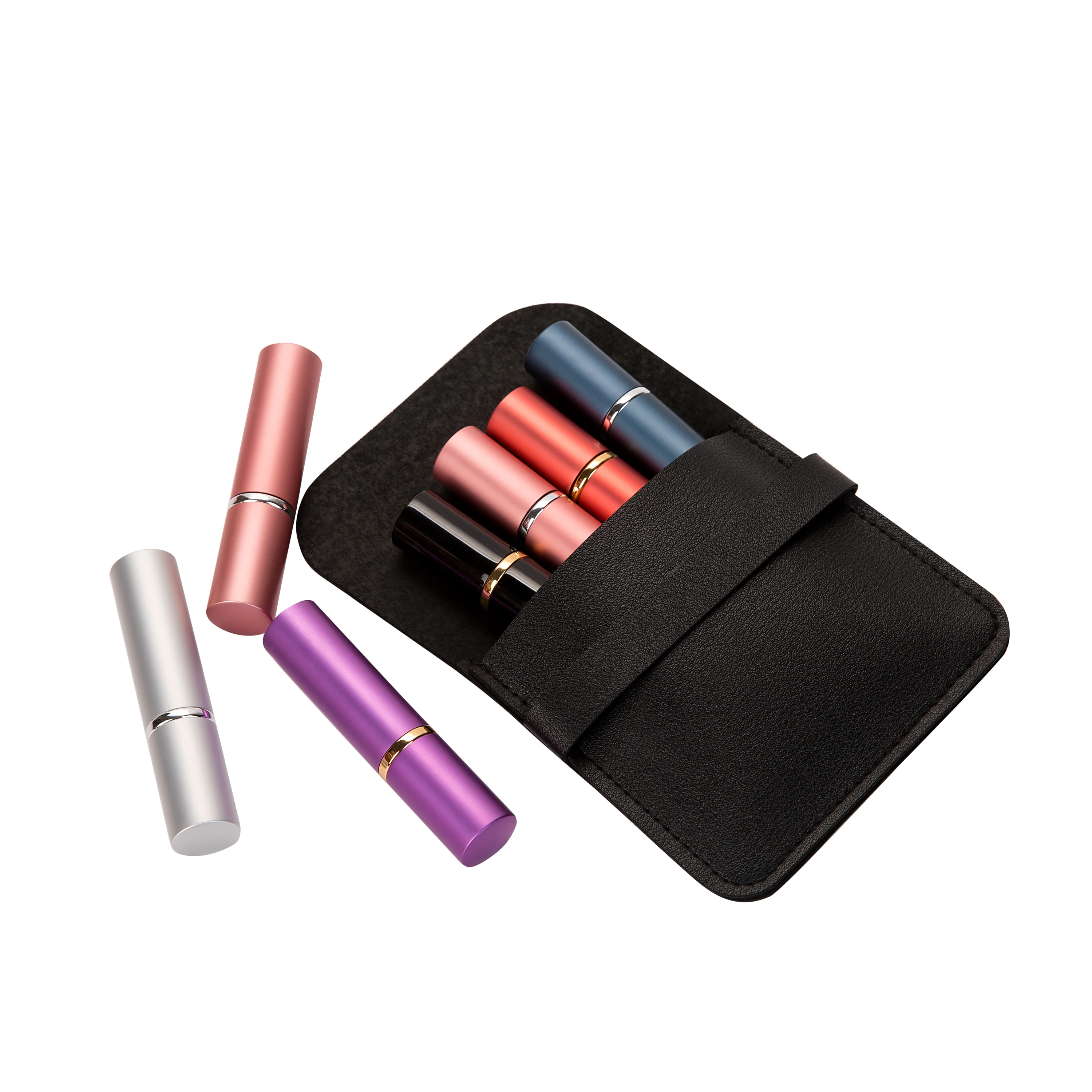 

4pcs 5ml Mini Aluminum Pump Spray Bottle Leather Bag Portable Refillable Perfume Atomizer Empty Cosmetics Container for Travel