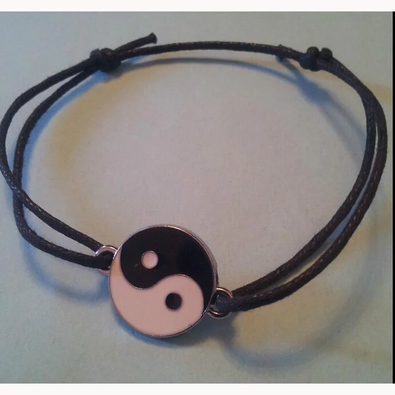 

New Choker Taiji Gossip Yin Yang Tai Chi Bracelet Bangle Women Gift Adjustable Black Cotton Wax Cord Bracelets Fashion Jewelry