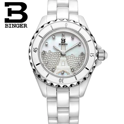 Швейцарские Binger керамические наручные часы женские модные кварцевые часы круглые стразы часы 100 м водонепроницаемые BG-8008L - Цвет: Item 5