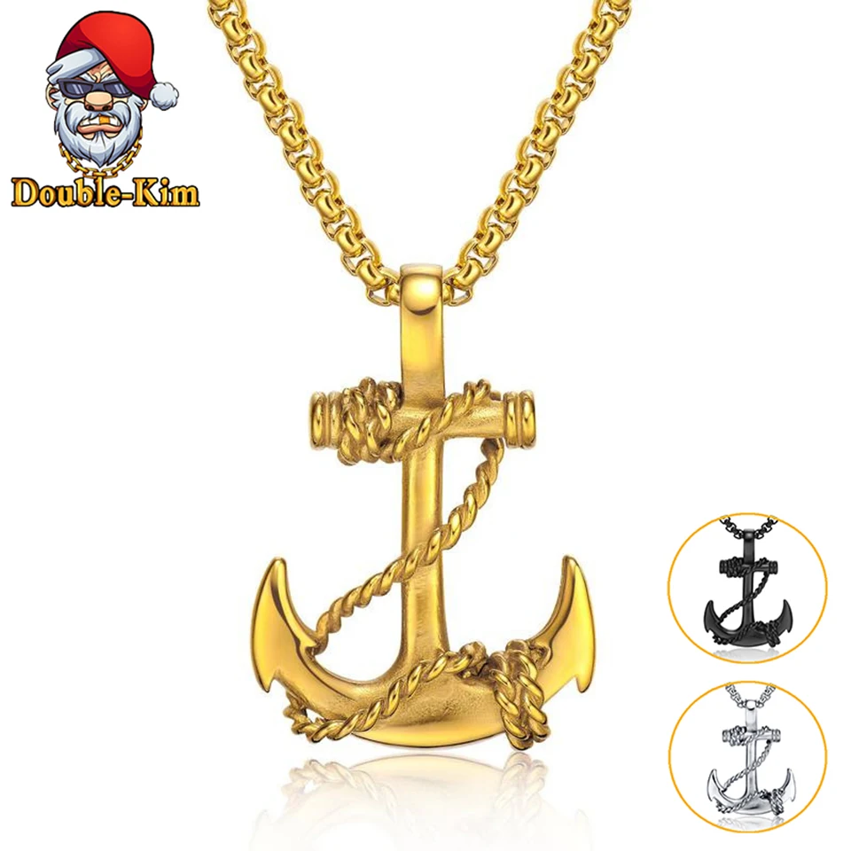 

Anchor Cross Men Necklace Hip-Hop Street Culture Titanium Stainless Steel Gold Black Chain Necklace Fashion Man Jewelry