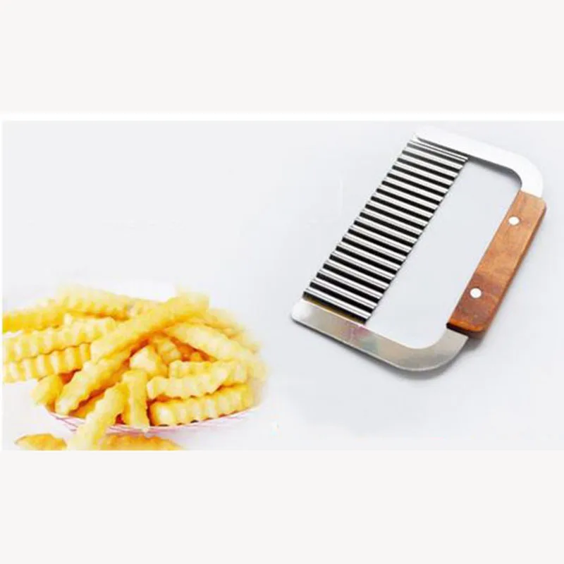 

Curly Spiral French Fry Potato Cutter Crinkle Knife stainless steel Fruit Vegetable Cutting Tool wood handle potato chips gadget