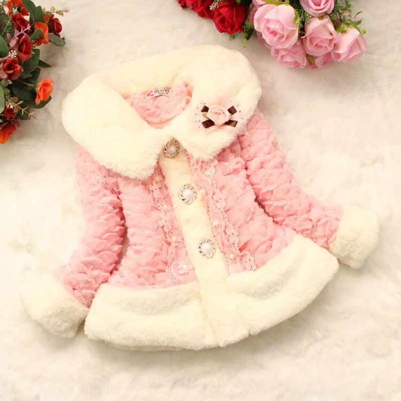 Зима младенческой Xmas Velvet Толстая куртка дети принцесса пальто из искусственного