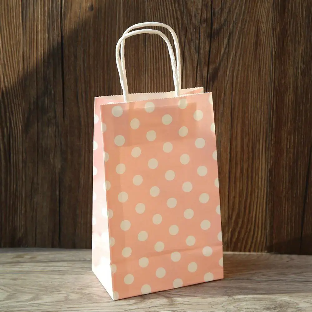 Крафт-Бумажные пакеты с ручками, сумки для шопинга в горошек, свадьбы, подарочные сумки, вечерние подарочные сумки 10 шт./партия - Цвет: Розовый