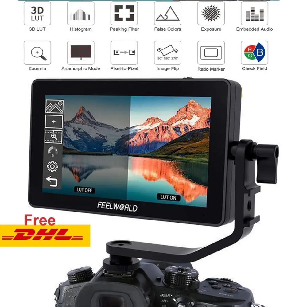 

Feelworld F6 PLUS Touch Screen Monitor Aluminum Alloy F5.5 Inch 3D Lut 4K On-Camera DSLR Camera On Gimbal Monitor