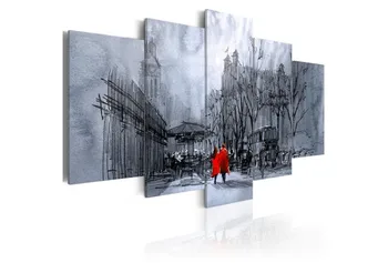 

5Pieces Black and white city building And red couple landscape print on canvas home decor for living room picture Framed PJMT-21