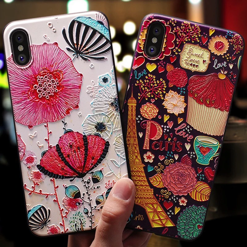 

Eqvvol Cute 3D Emboss Cartoon Patterned Phone Case For iphone X 8 7 6 6S Plus Cases Soft Silicone Cover For iphone Max XR Coque