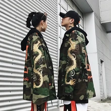 Большой дракон вышивка камуфляж длинный плащ мужчины