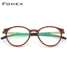 FONEX B титановая оправа для очков, мужские ацетатные винтажные круглые оптические очки для близорукости, женские очки без винтов по рецепту 9105