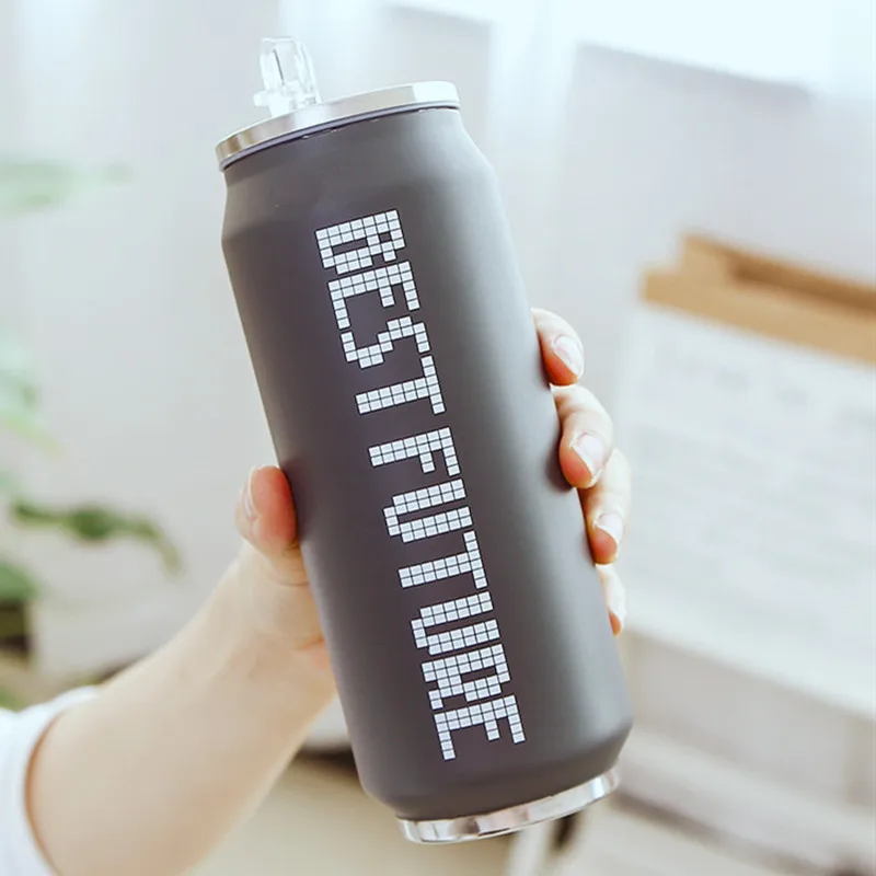 

350ml/500ml Creative Straw Thermos Mug Leak-Proof Hot&Cold Drink Water Bottle Cans Stainless Steel Vacuum Flask Nice Gifts