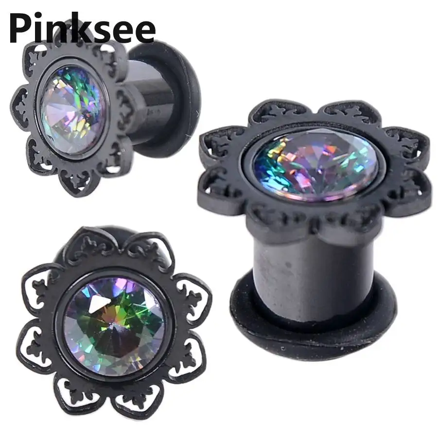 

1Pc Vintage Antique Ear Flesh Tunnel Hollow Flower Double Flare Ear Plug Gauge Piercing Body Jewelry Saddle Fake Ear Plug