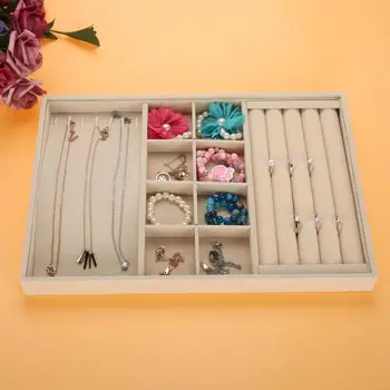 

Jewelry Packaging Display Box Case Gray Soft Velvet pendant Jewelry Earring Necklace Pendant Bracelet Tray Holder Case