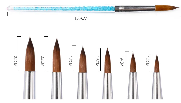 6 шт./компл. синий дизайн ногтей кисточки ручка горный хрусталь акриловая ручка вырезка для покраски ногтей поли гель кисточки Советы