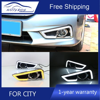 

Top quality For Honda City 2014 2015 2016 led drl 12v daytime running light for Old city led drl with signal fog lamp cover