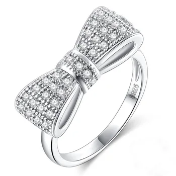 

Solid 925 Sterling Silver Sparkling Bow Knot Rings With AAA Infinity Micro Inlay Full Cubic Zirconia Romantic Rings For Party
