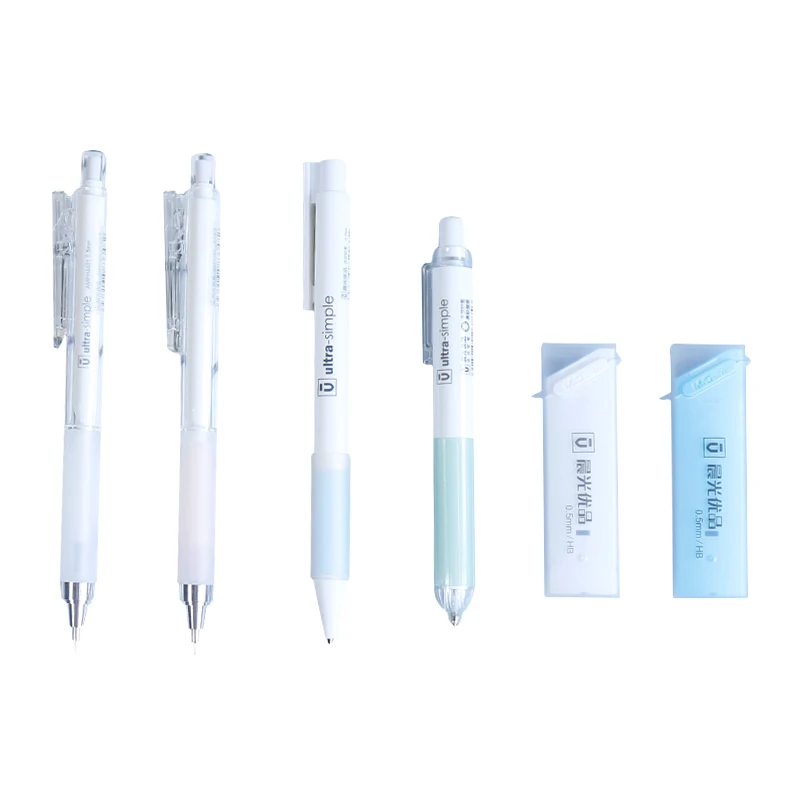 

1 pcs Mechanical Pencil simple design 0.5mm 0.7mm plastic solid color pen holder & Silica gel material pen grip with refill