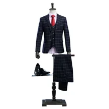 Новое поступление плед Бизнес Формальные костюмы для торжественных случаев в стиле смокинга жениха костюмы, куртки, брюки, жилет жениха костюм для шафера свадебные туфли