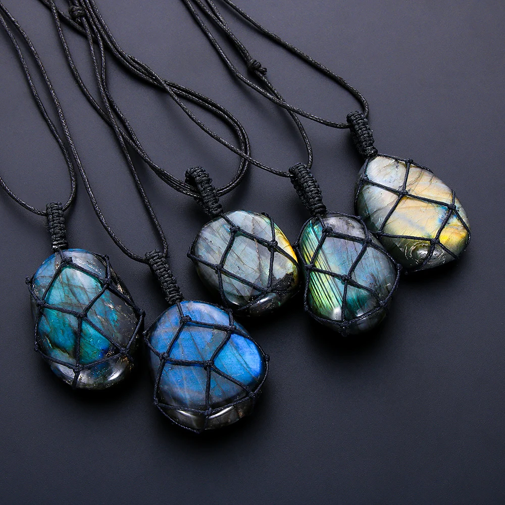 Dragons Heart Labradorite Necklace Natural Stone Pendant Wrap Braid Yoga Macrame Necklaces Men Women Energy Necklace Jewelry|Pendants| | - AliExpress