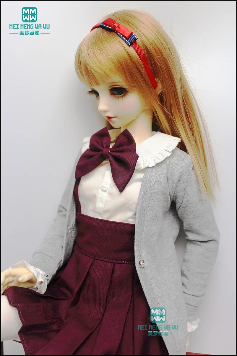 

BJD doll clothes fits 1/3 BJD doll fashion white shirt \ bow wine red pleated skirt