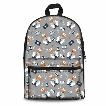 

THIKIN Canvas Backpack Cartoon Bear Nurse Printing Backpacks For Teenage Girls School Bag Fashion Women Rucksack Mochilas