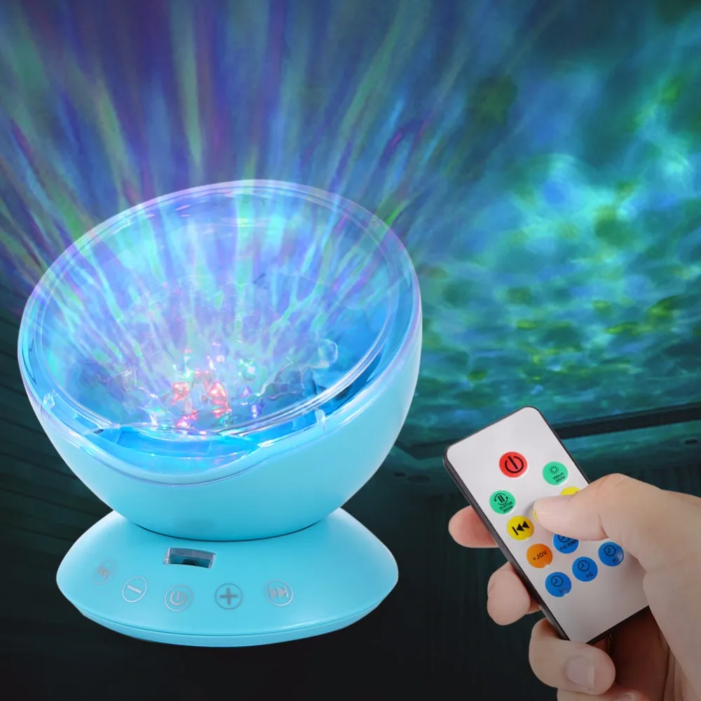 Океанская волна лампа проектора со встроенным музыкальным проигрывателем дистанционное управление 7 цветов Изменение Космос Звезда Luminaria для Ребенка Спальня подарок