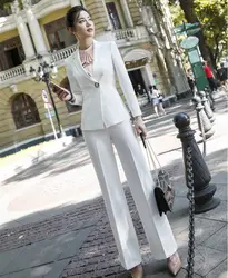 Модный формальный белый блейзер женские деловые костюмы со штанами и курткой наборы рабочая одежда Дамский офисный униформенный стиль