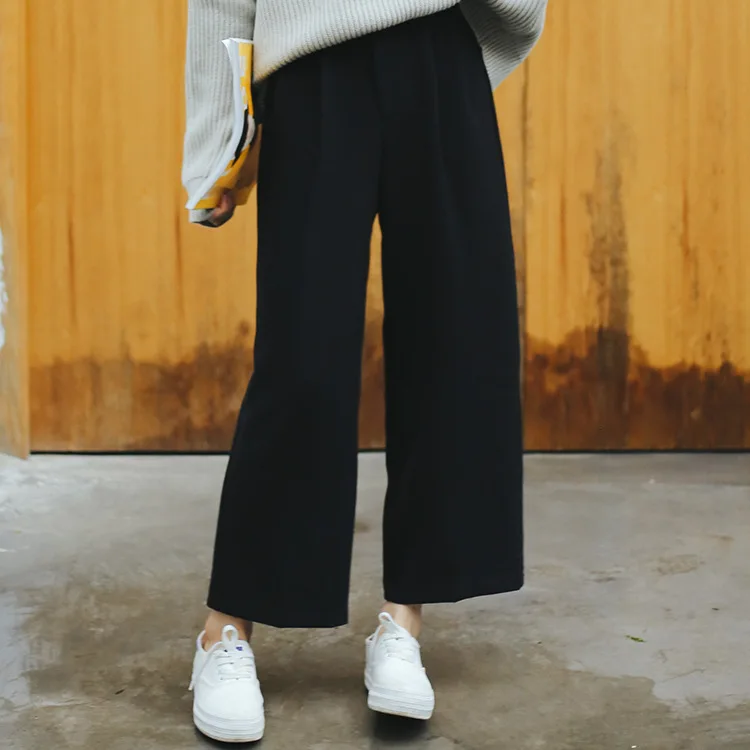 Широкие брюки Ulzzang Женские однотонные брюки с высокой талией Плиссированные Свободные повседневные Элегантные женские s корейский стиль