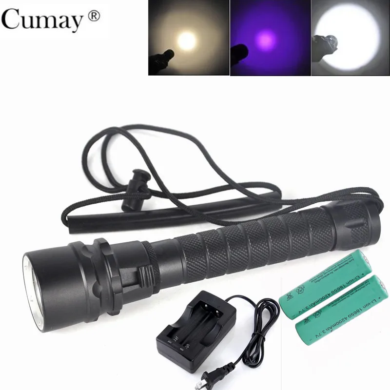 

Waterproof LED Diving Flashlight XPE L2 Aluminum Reflector Cup LED UV Yellow White Torch Light 100M Underwater linterna buceo