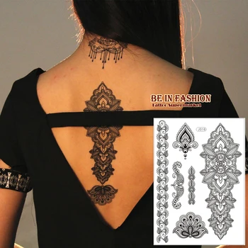 

1piece Wedding Bride Makeup Paint Taty Lace Brown Black Henna Fake Flash Tattoo Tatuagem Temporaria Fake Tattoos paste J016B