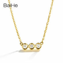 BAIHE Solid 18K Yellow Gold 0.09ct Certified H/SI Genuine Natural Diamond Women Trendy Fine Jewelry Elegant unique Necklaces