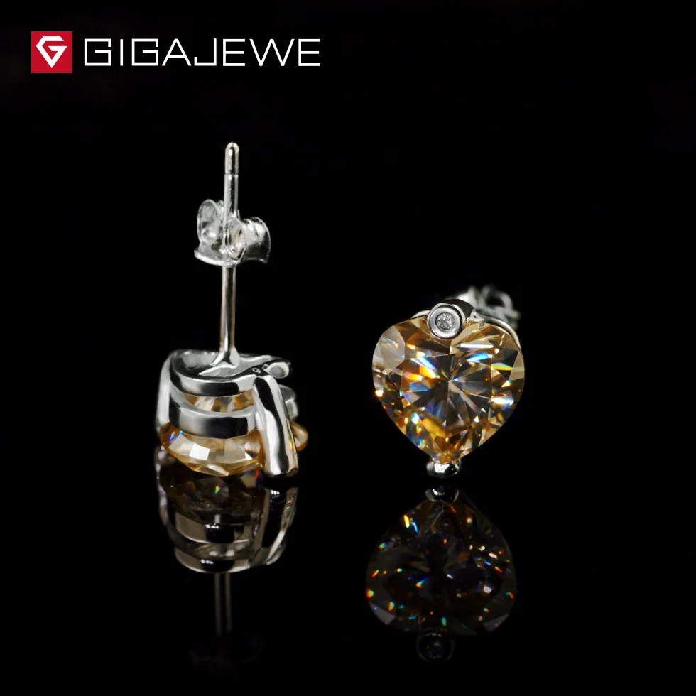 GIGAJEWE Муассанит Золотая круглая огранка общая 2.5ct выращенные лабораторно алмазы 2-зубец Серебряные серьги Модные украшения подарок девушке