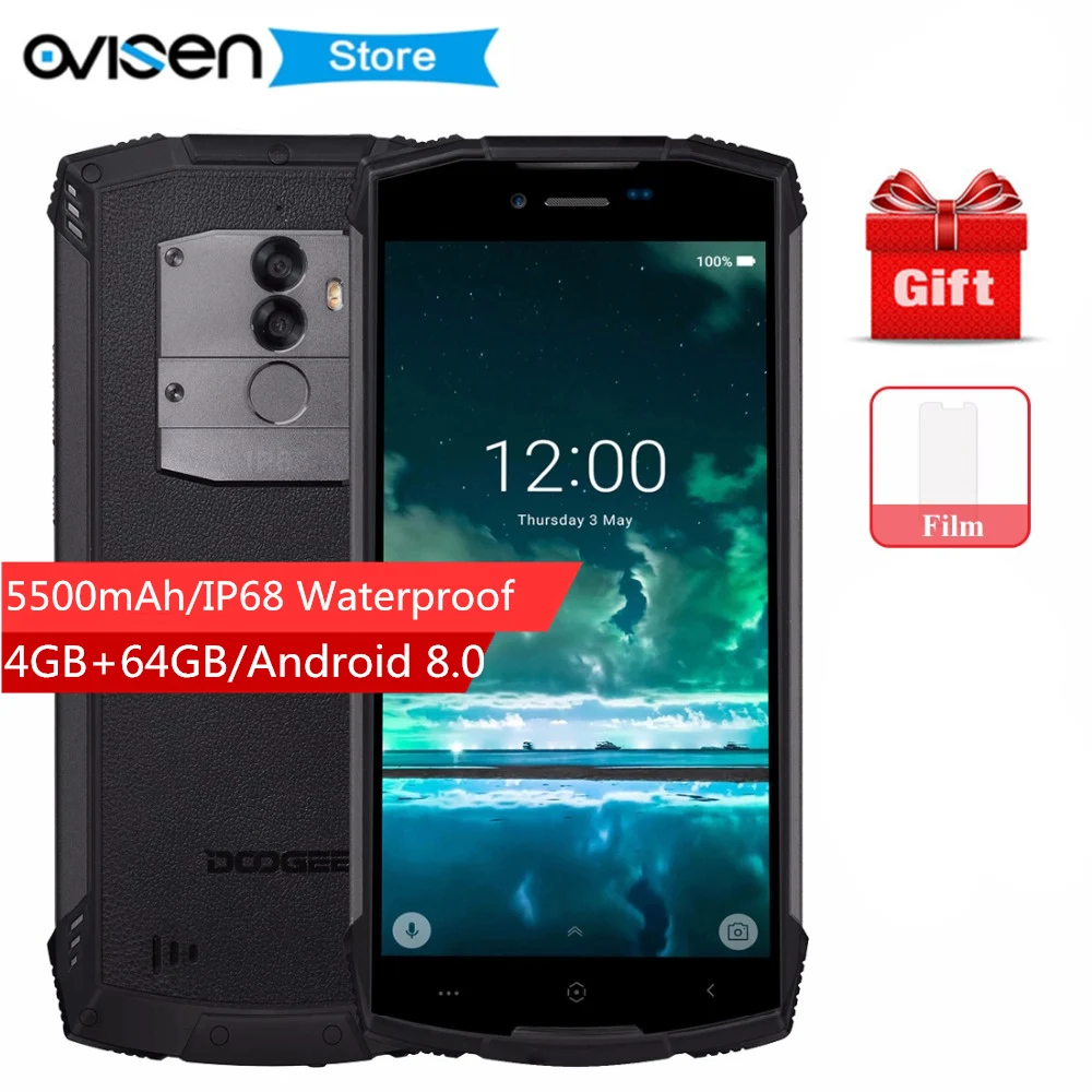 2018 DOOGEE S55 Android 8 0 IP68 водонепроницаемый смартфон 5500 мАч 5 &quot4 GB Оперативная память 64