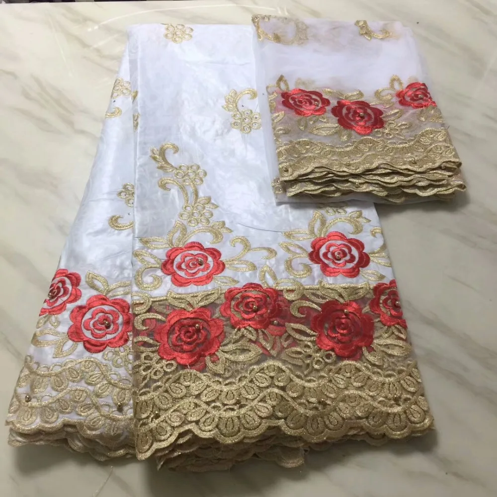 

Yards+2 Yards India Buzin Riche Getzner Lace Fabric 2018 with Blouse Beaded Gold Line Embroidered African Bazin Riche SLL150a
