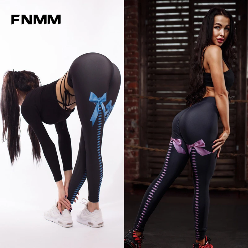 

FNMM 2018 print New Bowknot Women Yoga Pants Sexy Push Up Sport Leggings Tights Fitness Running Trousers Gym Slim Compression