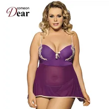 Comeondear, Прямая поставка, хорошее качество, пижамы для женщин, фиолетовые, langery RB7963, сексуальные,, прозрачные, шифоновые, размера плюс, Babydoll
