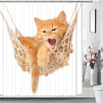 

3D Sweet Small Cat Pattern Shower Curtains Beautiful Nature Bathroom Curtain Waterproof Thickened Bath Curtain Customizable