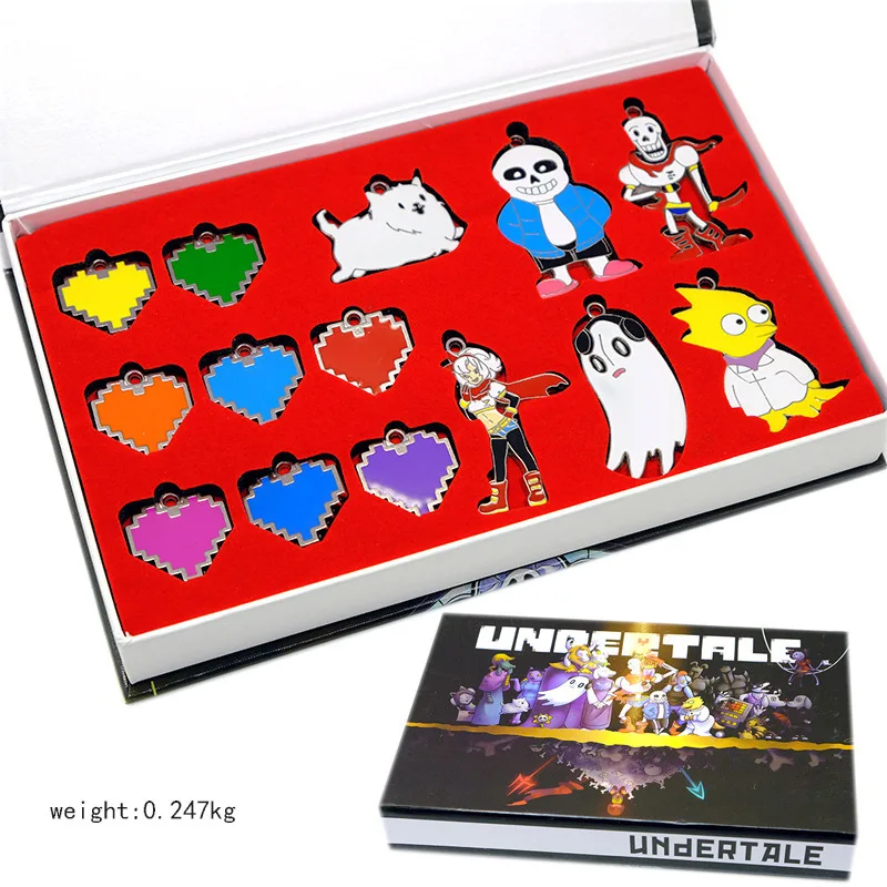 

Game Undertale Sans Papyrus Action Figures Necklace Pendants Keychains Set Prop Collection with Color Box Cosplay Accessories