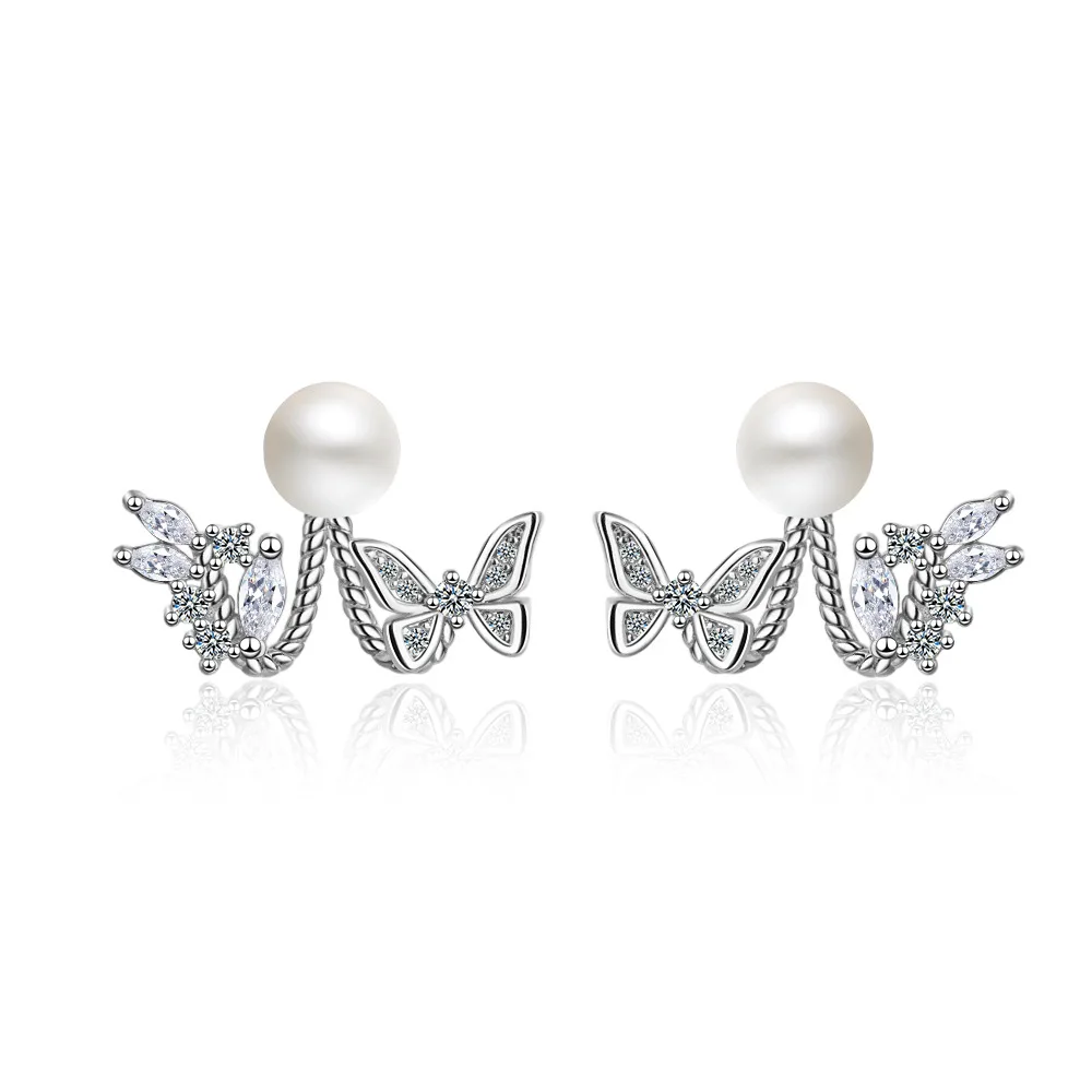 

Charm Butterfly Love Flower 925 Sterling Silver Earring For Women AAAAA Zircon Imitation Pearl Earrings Gift oorbellen