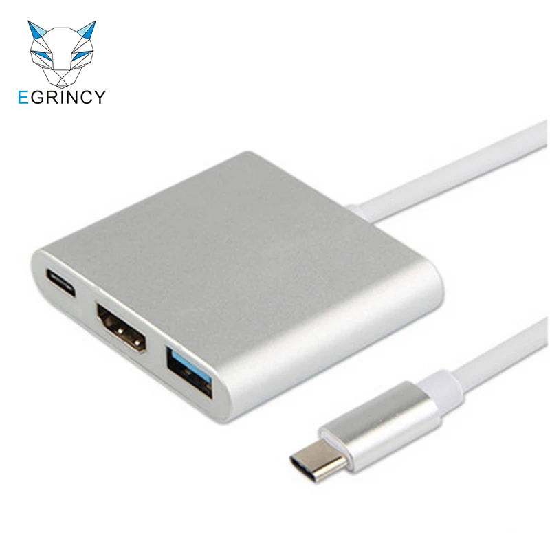  1pcs Type C USB 3.1 To USB 3.0 4K HDMI Adapter Cable 3 In 1 Hub For Apple Macbook Multiport Metal C