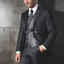 Черный Gary портной костюмы на заказ смокинг жениха ретро джентльмен Свадебная вечеринка блейзер костюмы для мужчин 3 шт.(куртка+ брюки+ жилет