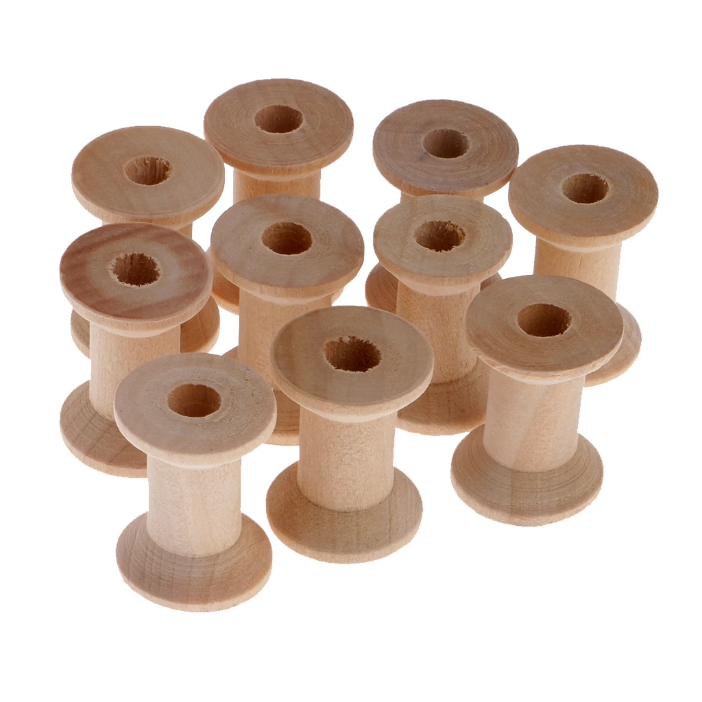 New Hot 10 Pieces Natural Wooden Empty Thread Spools Sewing Bobbins Tools 28x21mm for DIY Clothes Craft Sewing Tools Accessories