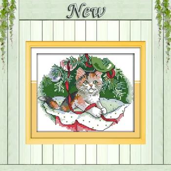 

Christmas kitten animals cat Decor painting counted printed on canvas DMC 11CT 14CT kits Cross Stitch embroidery needlework Sets