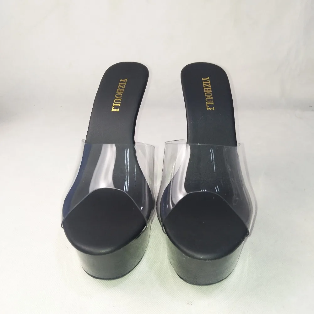 sexy high heels painted soles 6in thick high heel party slippers large size transparent upper 15cm