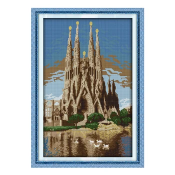 

Joy Sunday chinese count cross stitch Castle in the sea DMC14CT11CTcottonfabric livingroom dininghall restaurant home painting